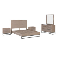 Bedroom Suite made in Solid Wood Acacia Veneered Size Oak Bed, Bedside Table & Dresser 4 Pieces