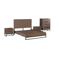 Bedroom Suite made in Solid Wood Acacia Veneered Size Oak Bed, Bedside Table & Tallboy 4 Pieces