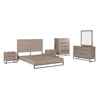 Bedroom Suite made in Solid Wood Acacia Veneered Size Oak Bed, Bedside Table, Tallboy & Dresser 5 Pieces