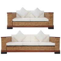 Sofa Set with Cushions Brown Natural Rattan