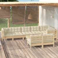 9 Piece Garden Lounge Set with Cushions Solid Pinewood