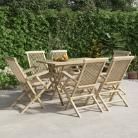 Garden Dining Set Grey Solid Wood Teak