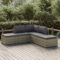 Garden Lounge Set with Cushions Grey Poly Rattan