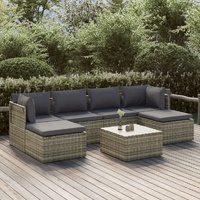 Garden Lounge Set with Cushions Grey Poly Rattan