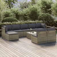 Garden Lounge Set with Cushions Grey Poly Rattan