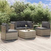 Garden Lounge Set with Cushions Grey Poly Rattan