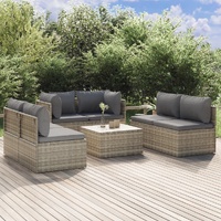 Garden Lounge Set with Cushions Grey Poly Rattan