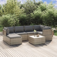 Garden Lounge Set with Cushions Grey Poly Rattan