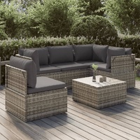 Garden Lounge Set with Cushions Grey Poly Rattan