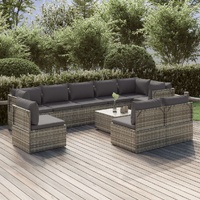 Garden Lounge Set with Cushions Grey Poly Rattan