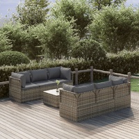 Garden Lounge Set with Cushions Grey Poly Rattan