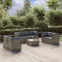 Garden Lounge Set with Cushions Grey Poly Rattan