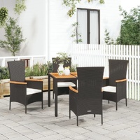Garden Dining Set with Cushions Black Poly Rattan