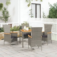 Garden Dining Set with Cushions Grey Poly Rattan