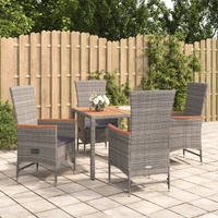 Garden Dining Set with Cushions Grey Poly Rattan