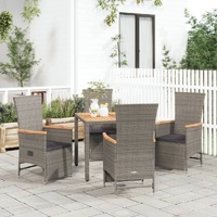 Garden Dining Set with Cushions Grey Poly Rattan
