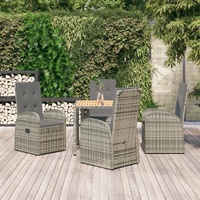 Garden Dining Set with Cushions Grey Poly Rattan