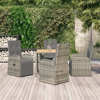 Garden Dining Set with Cushions Grey Poly Rattan