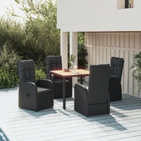 Garden Dining Set with Cushions Black Poly Rattan