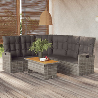 Reclining Corner Sofa with Cushions Poly Rattan