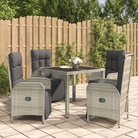 Garden Dining Set with Cushions Grey Poly Rattan