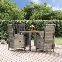 Garden Dining Set with Cushions Grey Poly Rattan
