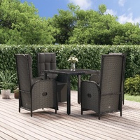 Garden Dining Set with Cushions Black Poly Rattan