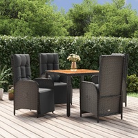 Garden Dining Set with Cushions Black Poly Rattan