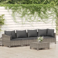 Garden Lounge Set with Cushions Grey Poly Rattan