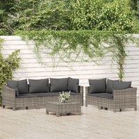 Garden Lounge Set with Cushions Grey Poly Rattan