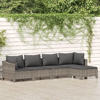 Garden Lounge Set with Cushions Grey Poly Rattan