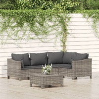 Garden Lounge Set with Cushions Grey Poly Rattan