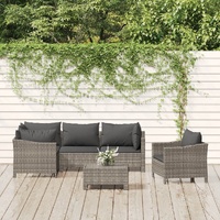 Garden Lounge Set with Cushions Grey Poly Rattan