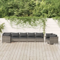 Garden Lounge Set with Cushions Grey Poly Rattan
