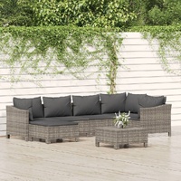 Garden Lounge Set with Cushions Grey Poly Rattan