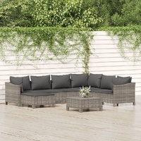 Garden Lounge Set with Cushions Grey Poly Rattan