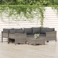 Garden Lounge Set with Cushions Grey Poly Rattan