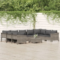 Garden Lounge Set with Cushions Grey Poly Rattan