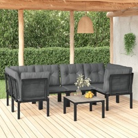 Garden Lounge Set Black and Grey Poly Rattan