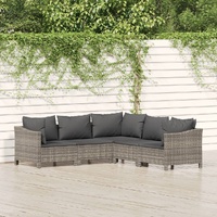 Garden Lounge Set with Cushions Grey Poly Rattan