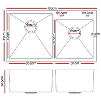 80cm x 45cm Stainless Steel Kitchen Sink Flush/Drop-in Mount Silver