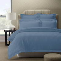 1200TC Quilt Cover Set Damask Cotton Blend Luxury Sateen Bedding - King - Blue Fog