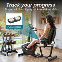 PROFLEX Magnetic Recumbent Exercise Bike, LCD Display, Heart Rate Sensors, Adjustable Seat, 8-Level Resistance, Comfortable Seated Home Cardio Fitness