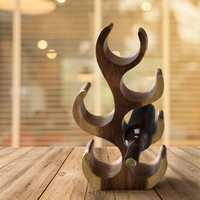 wooden Wine Rack Carved Wood 6 bottle Wine Storage-Acacia Wood handcrafted