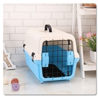 Portable Plastic Dog Cat Pet Pets Carrier Travel Cage With Tray-Blue