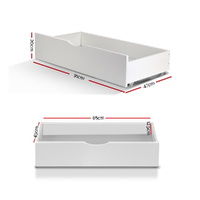 Set of 2 Bed Frame Storage Drawers Timber Trundle for Wooden Bed Frame Base White