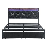Metal Bed Frame LED Lights 2 Drawers