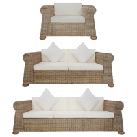 Sofa Set with Cushions Natural Rattan