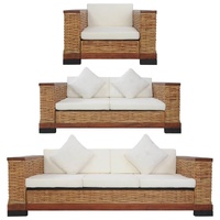 Sofa Set with Cushions Brown Natural Rattan