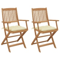 Folding Garden Chairs with Cushions Solid Wood Acacia